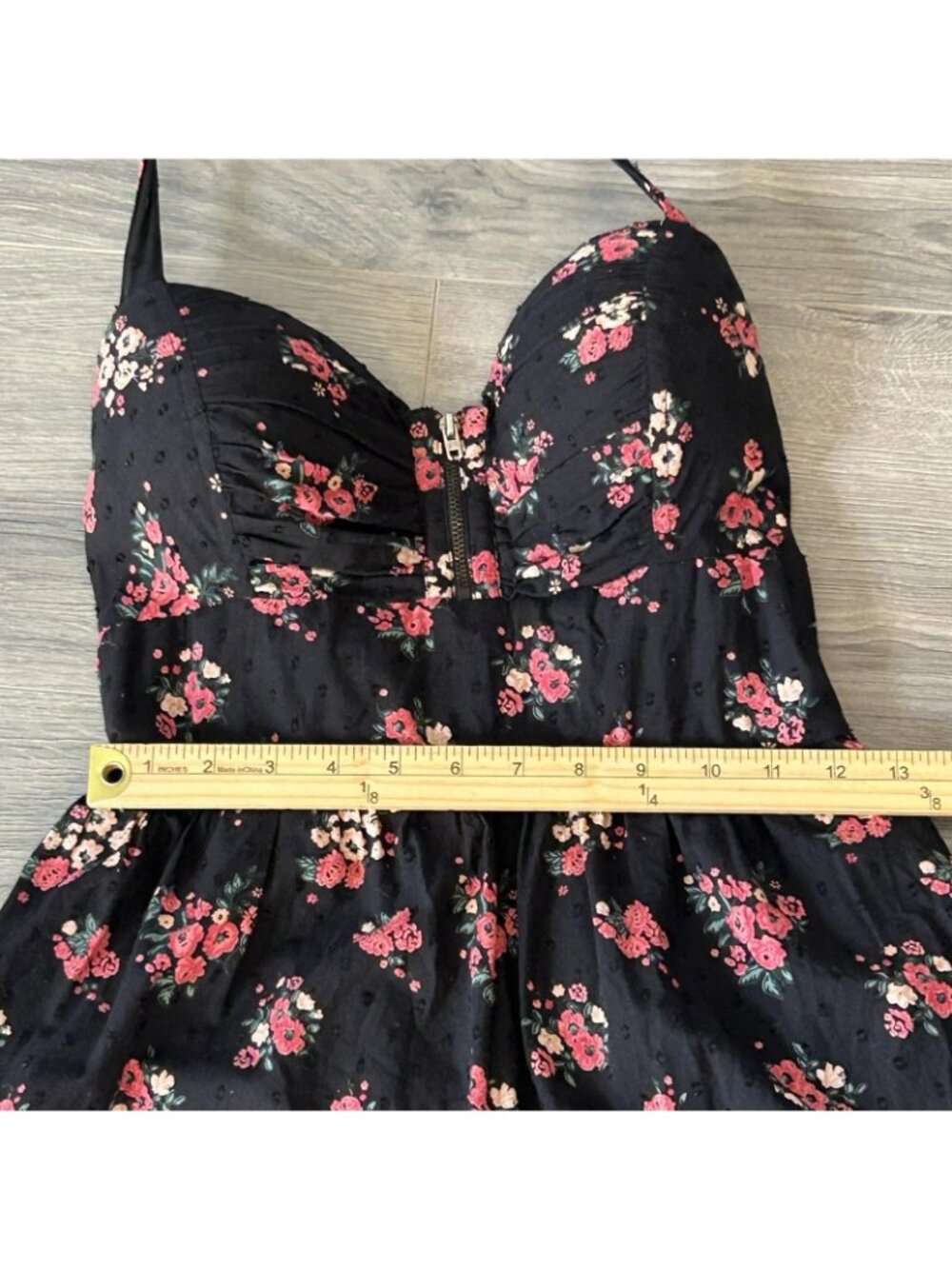 Guess Dress Womens 8 Black Floral Vintage Y2K Sweetheart Halter Sundress Ruffle - Picture 6 of 15